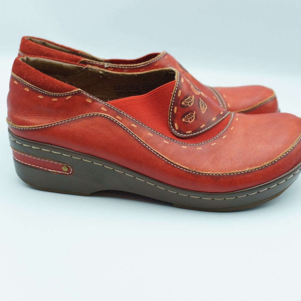 L'Artiste Spring Step Burbank Leather Clogs Bordeaux Red Womens Size 39/US 8 Art